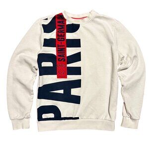 Paris Saint Germain Big Logo White Crew Neck Sweatshirt, Men's Small